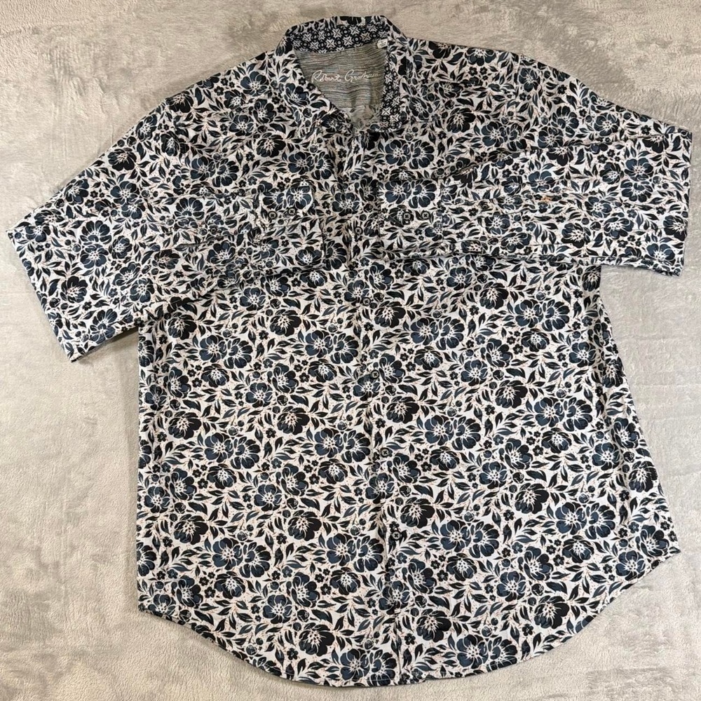 Robert Graham Tribal Geometric Pattern Button-Up Shirt | Blue & White | Large